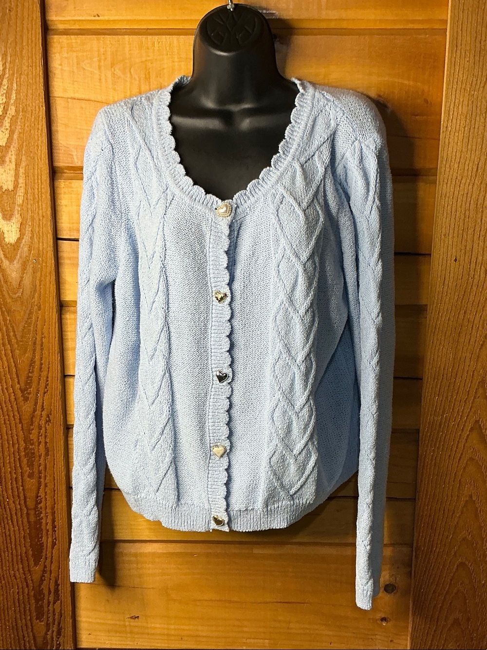 Wild fable Light Blue Cable Knit Heart-Button Knit CardiganSwester-SizeXL